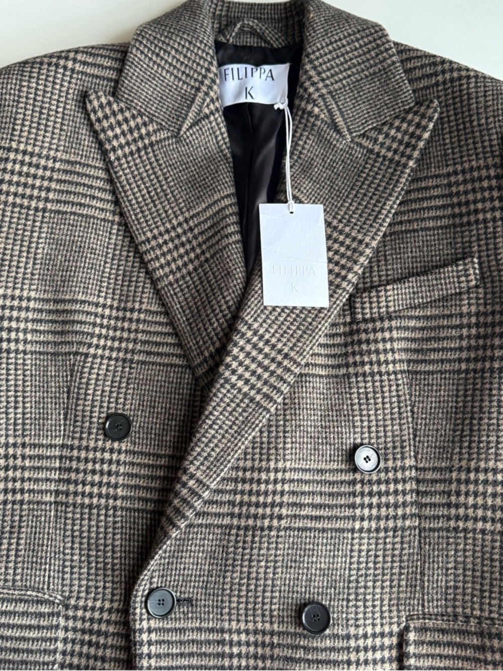 Filippa K Coat Women’s Beige Black Peacoat Plaid Double-Breasted Wool Size 40 - Picture 8 of 16